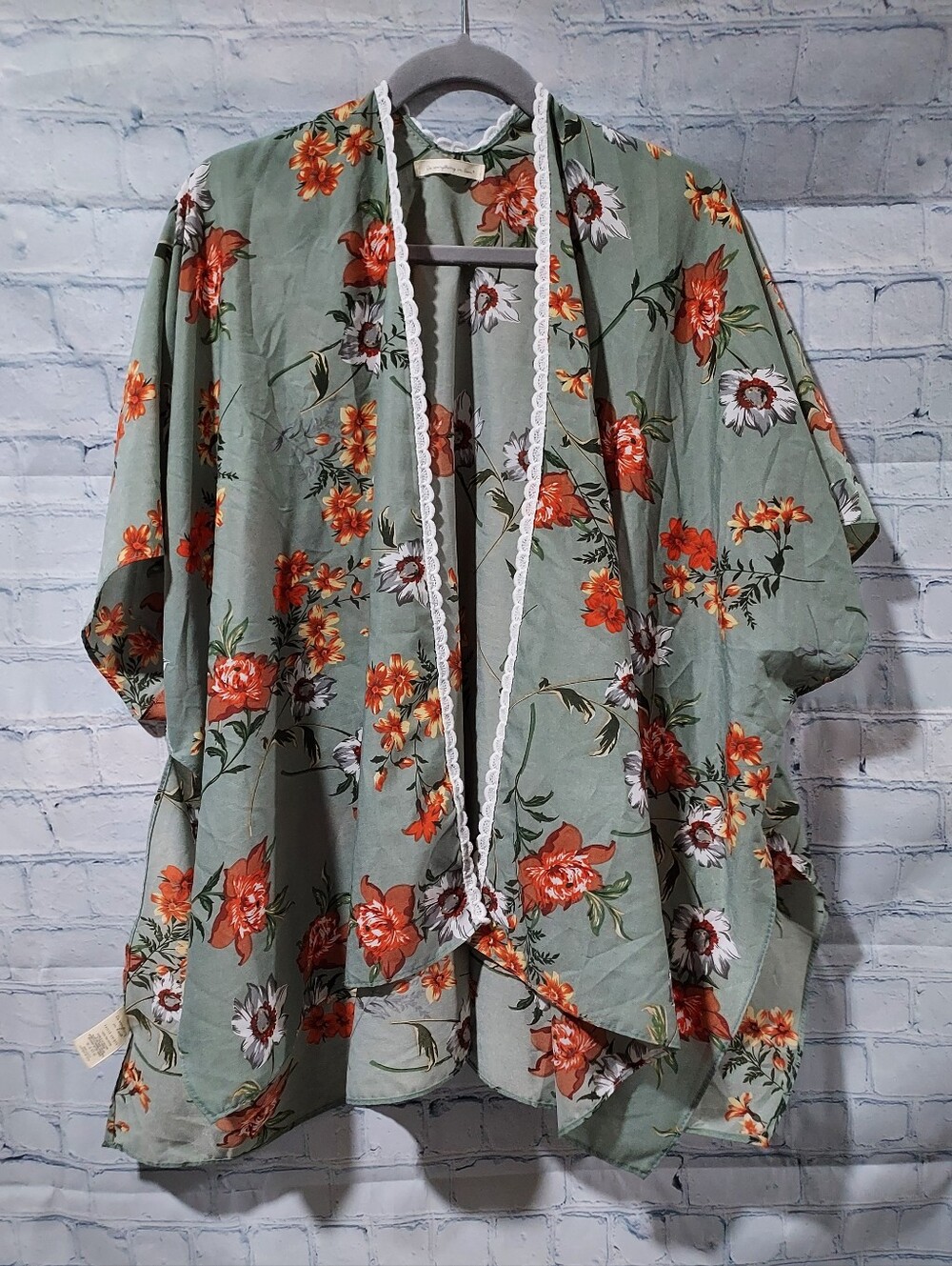 Do Everything In Love Kimono Duster OS One Size Floral Green Boho Cottagecore